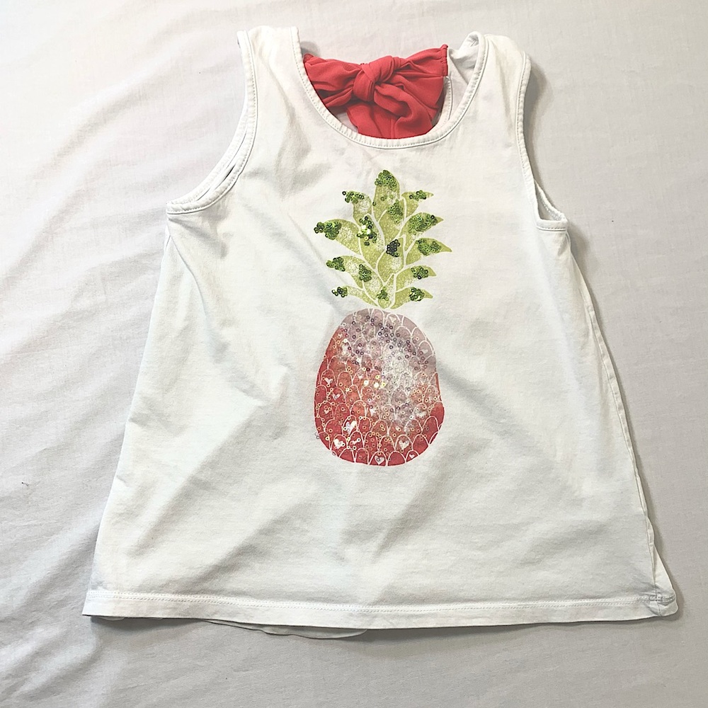 Girls size 10/12 tank top with ombré sequined pineapple coral/pink bow